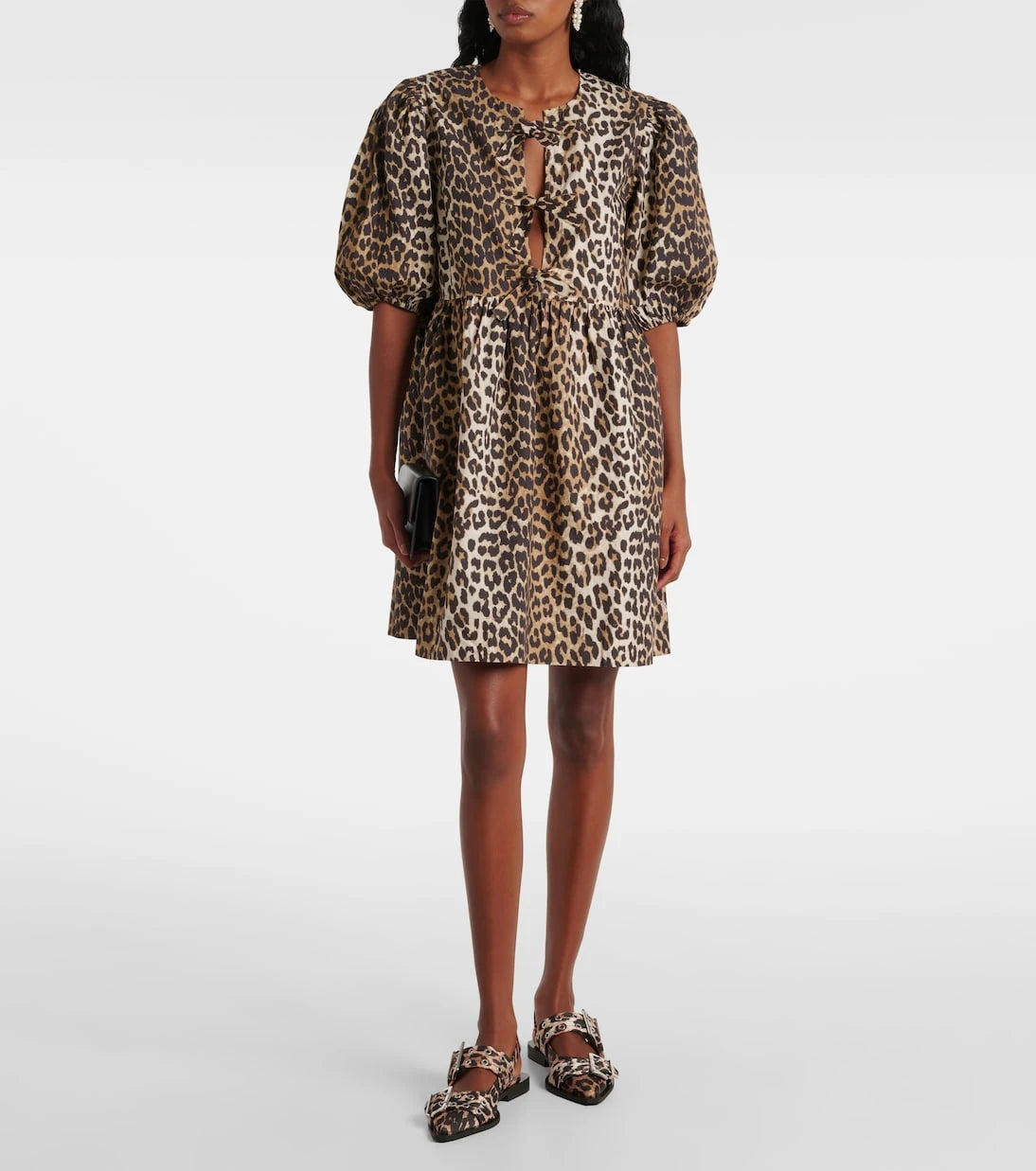 Ganni - Leopard-print cotton minidress