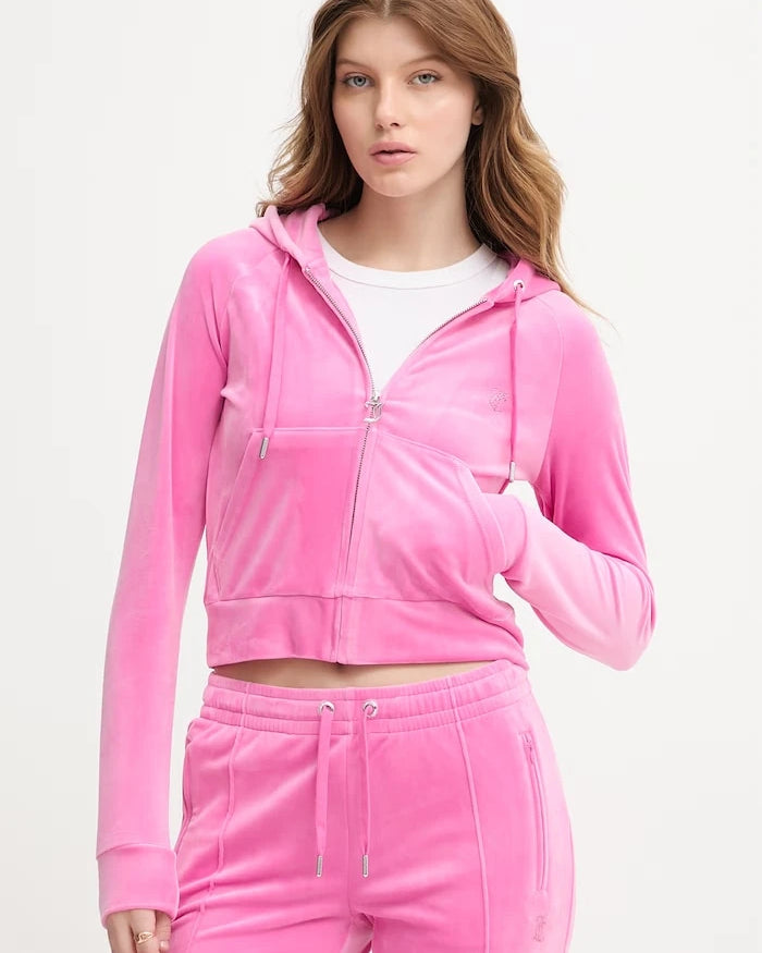 Juicy Couture суичър с качулка дамски от кадифе MADISON COL OUT