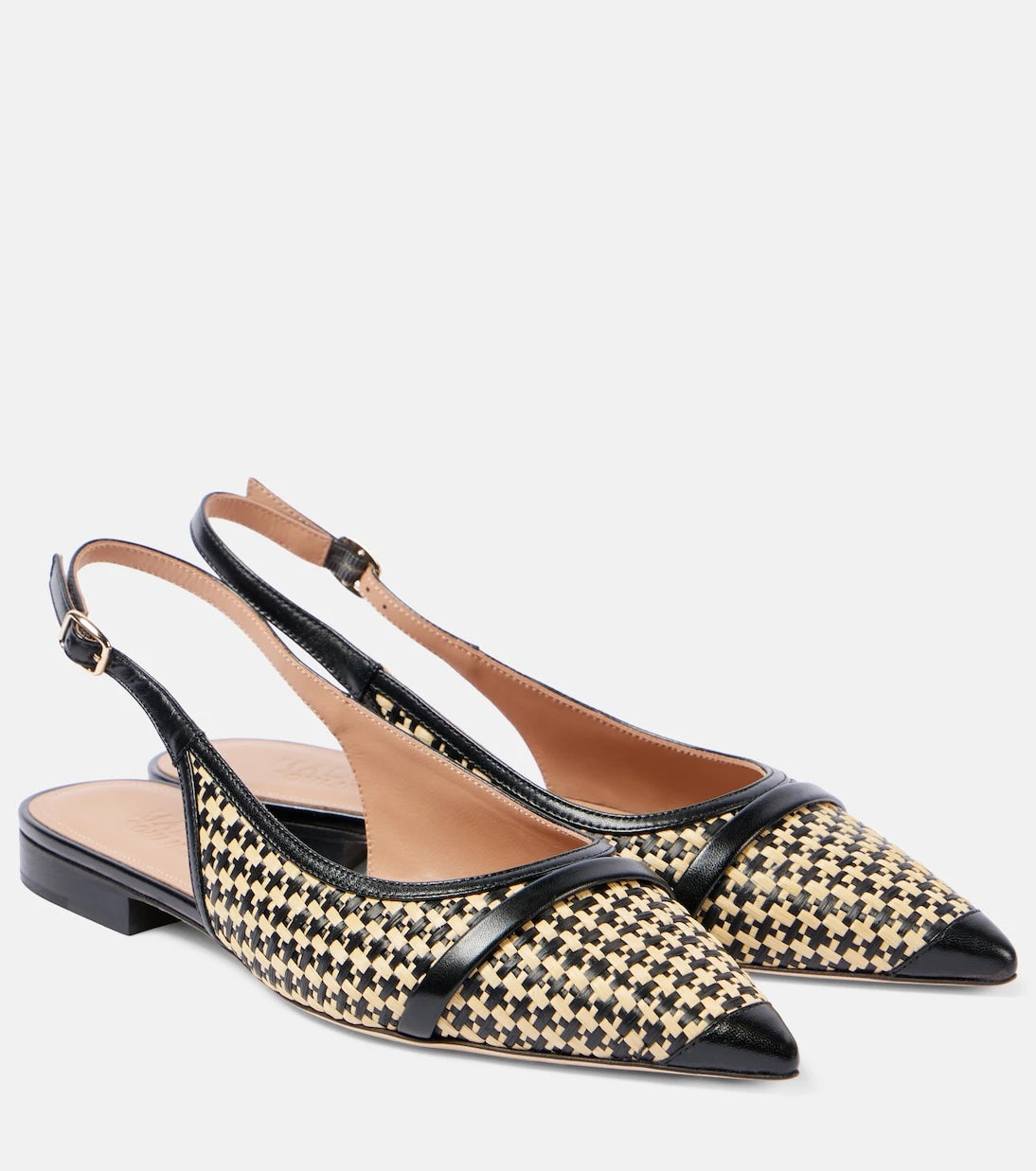 Malone Souliers - Jama leather-trimmed raffia ballet flats
