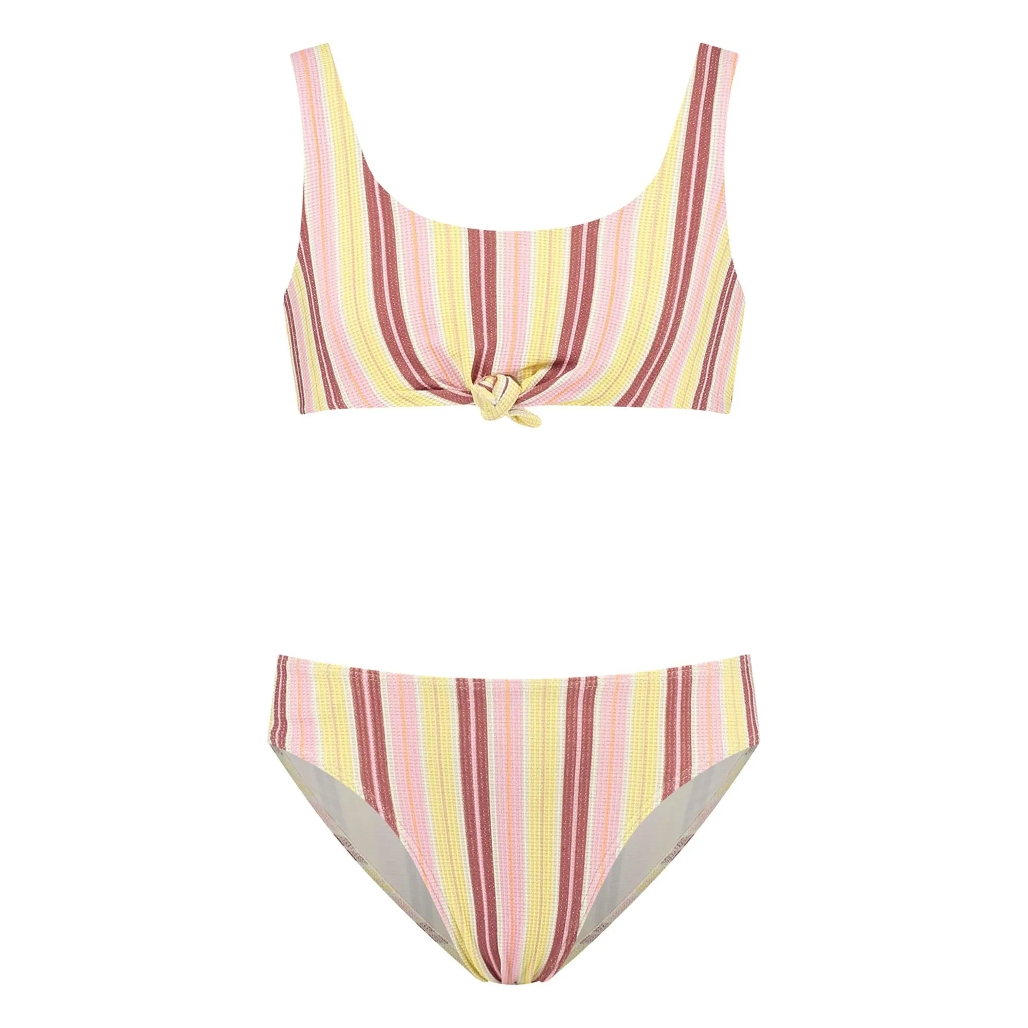 Beachlife - 2 Piece Swimsuit Ruffled Stripes | Pale yellow