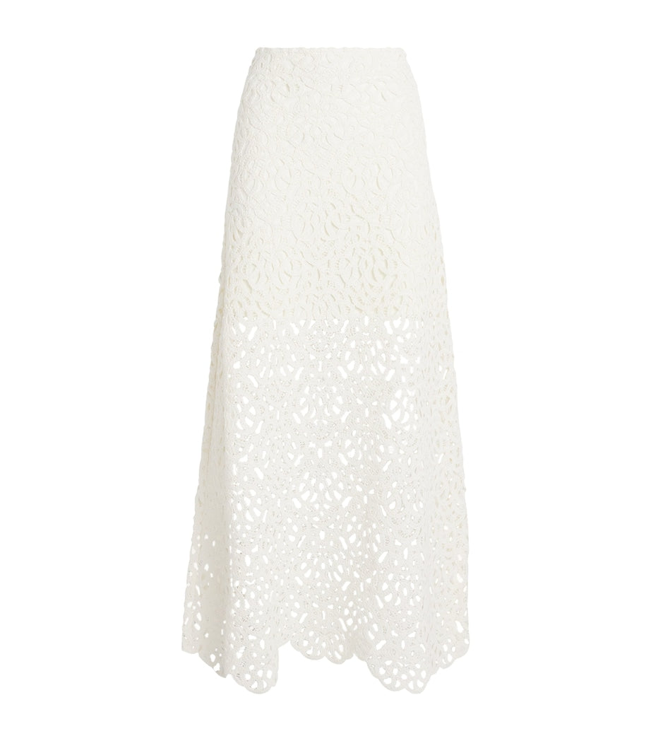 Maje White Cotton Crochet Maxi Skirt