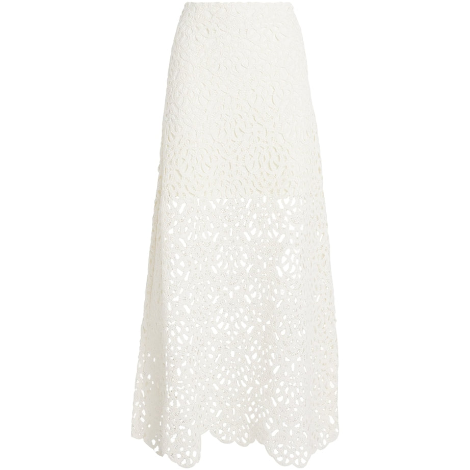 Maje White Cotton Crochet Maxi Skirt