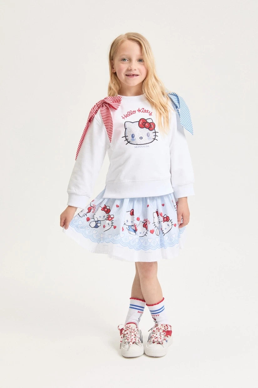Monnalisa - تنورة قطنية مخططة بتصميم Hello Kitty