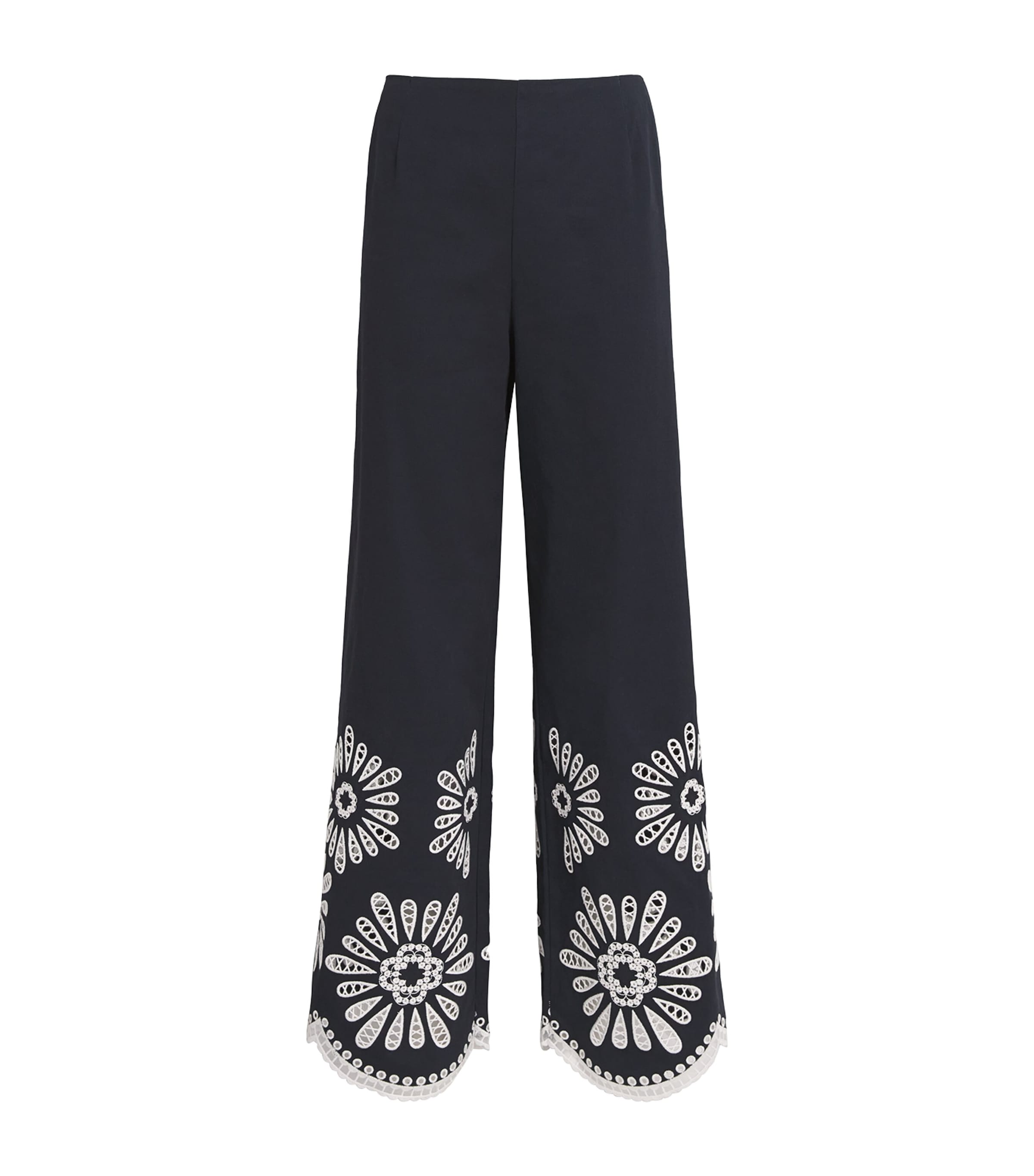 Embroidered Wide-Leg Trousers NAVY