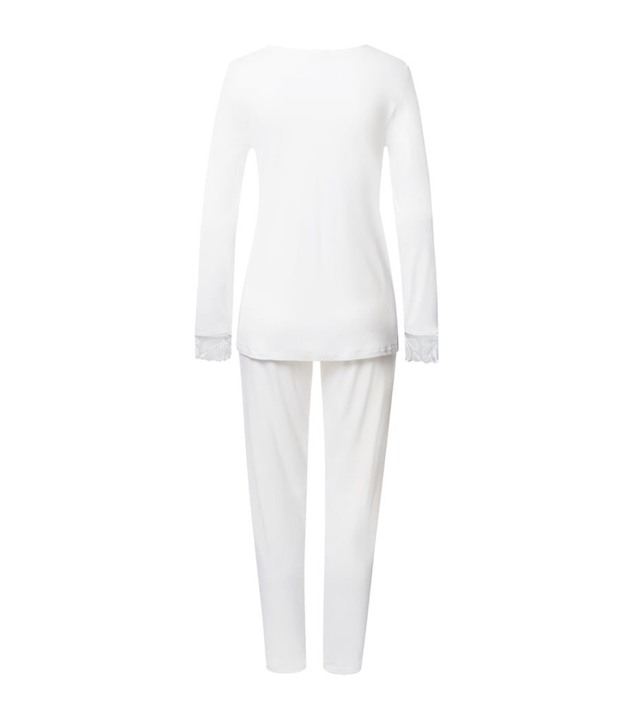 Hanro Ivory Cotton Lace-Trim Pyjama Set