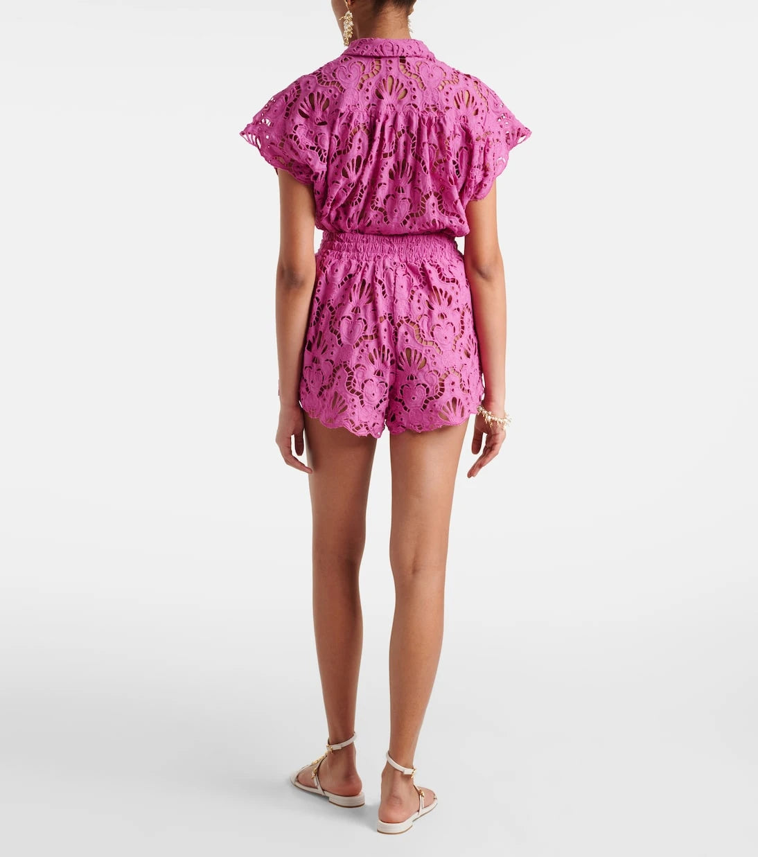 Farm Rio - High-rise cotton lace shorts
