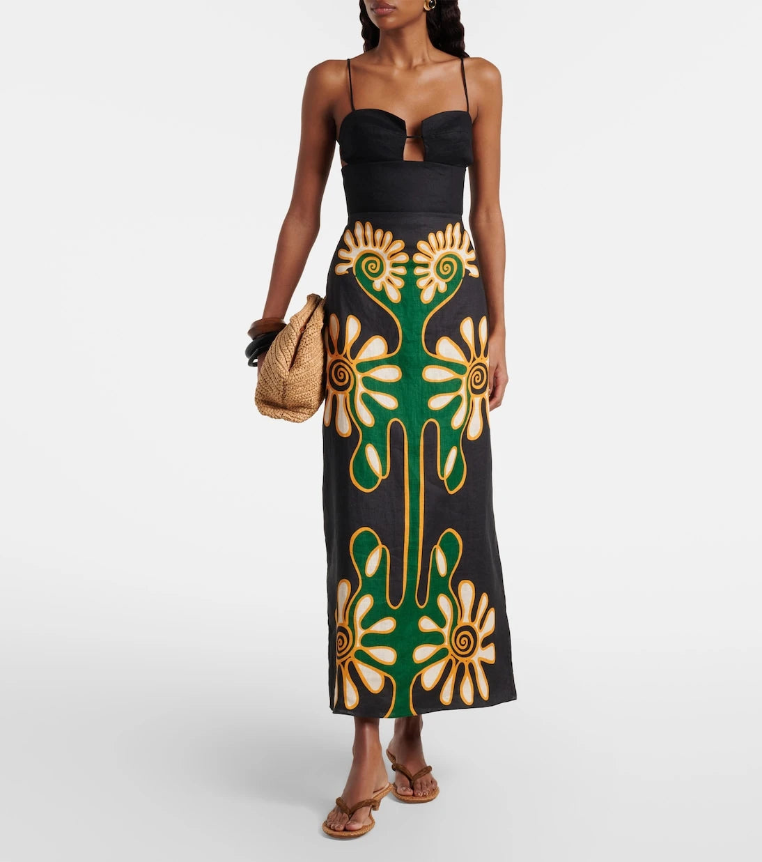 Cala de la Cruz - Celina printed linen midi skirt