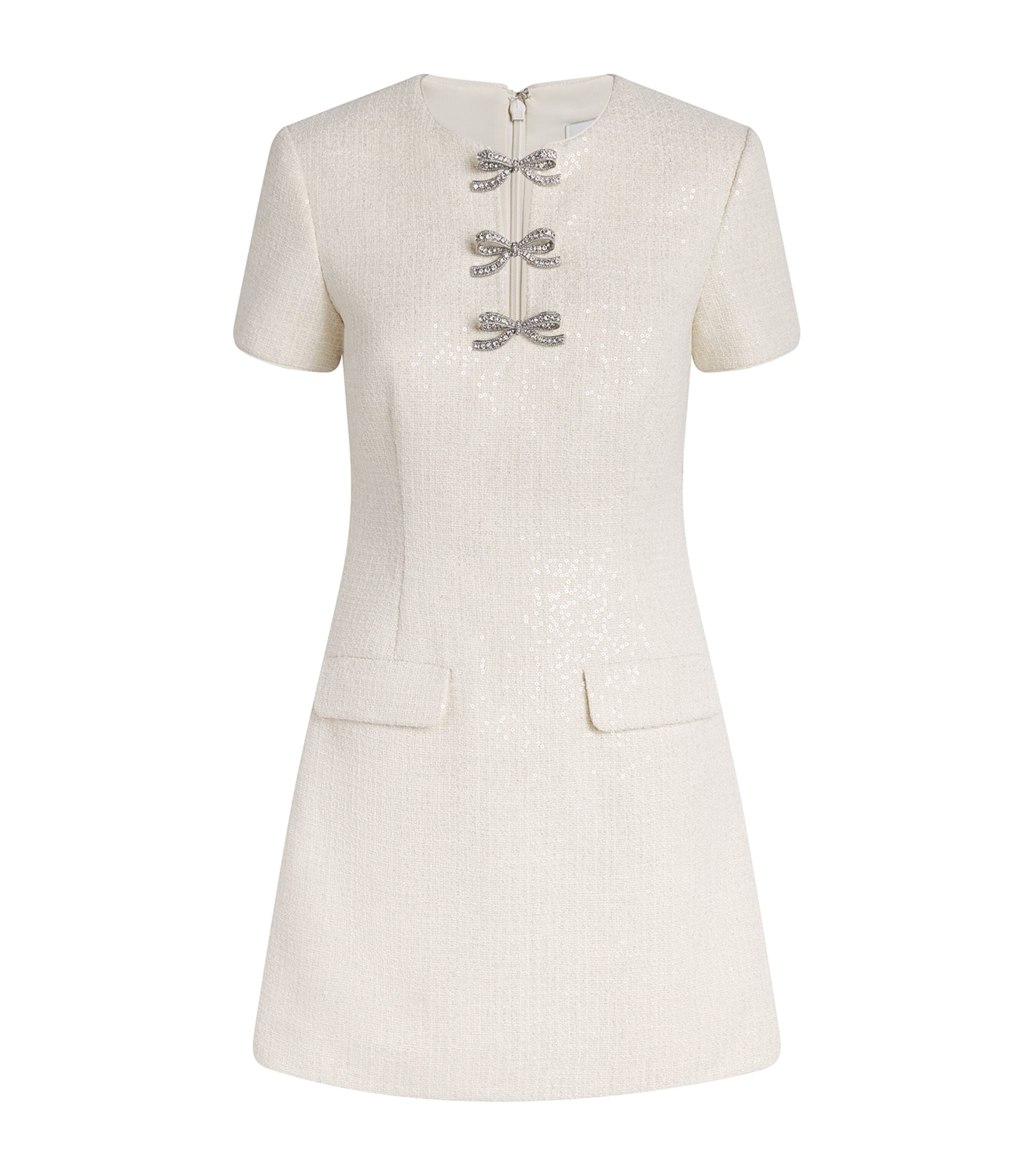 Self-Portrait Ivory Sequin Bouclé Bow Midi Dress