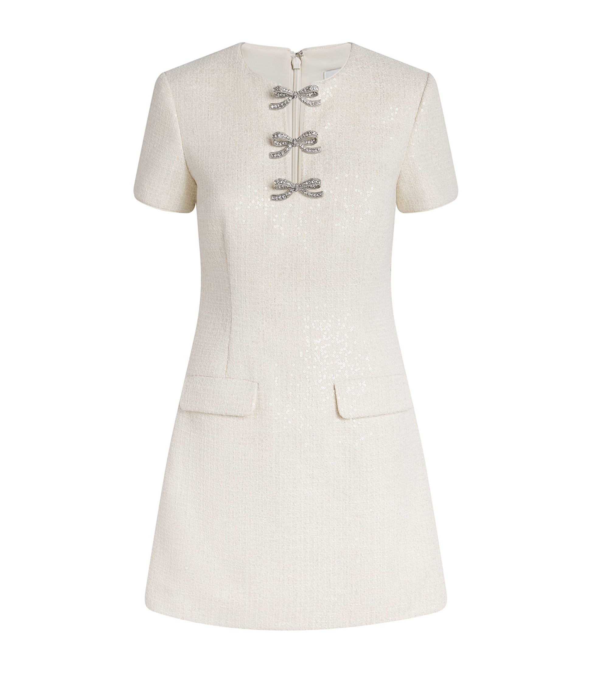 Self-Portrait Ivory Sequin Bouclé Bow Midi Dress