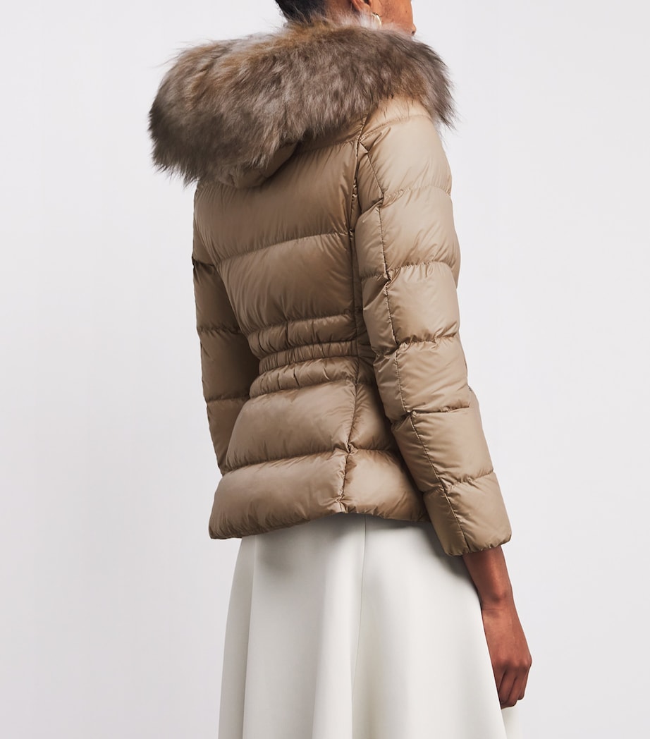 Moncler Beige Shearling-Trim Boed Puffer Jacket