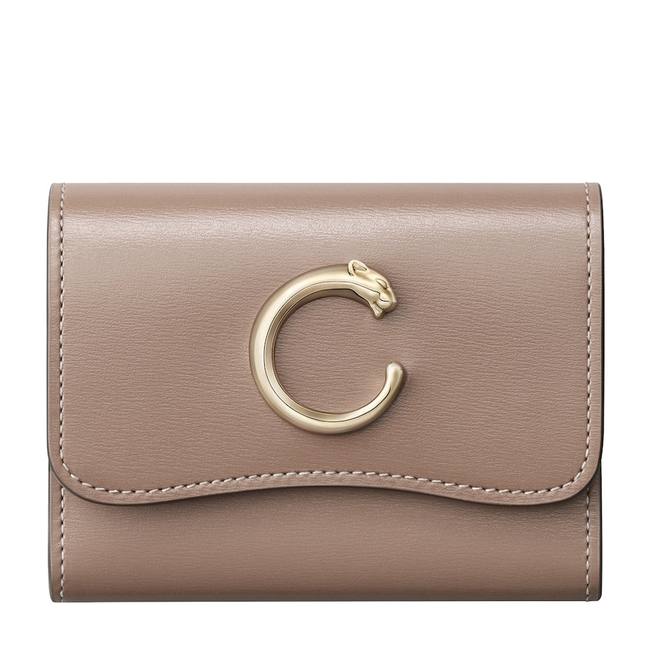 Beige Calfskin Panthère de Cartier Mini Wallet