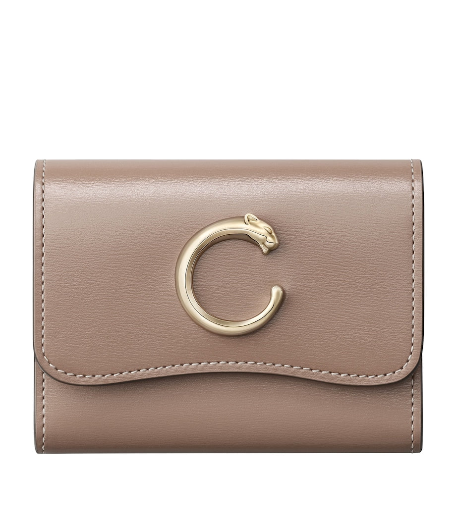 Beige Calfskin Panthère de Cartier Mini Wallet