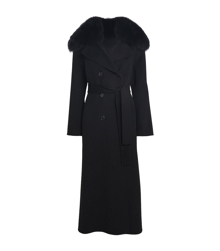 Yves Salomon Black Fur-Trim Double-Breasted Coat