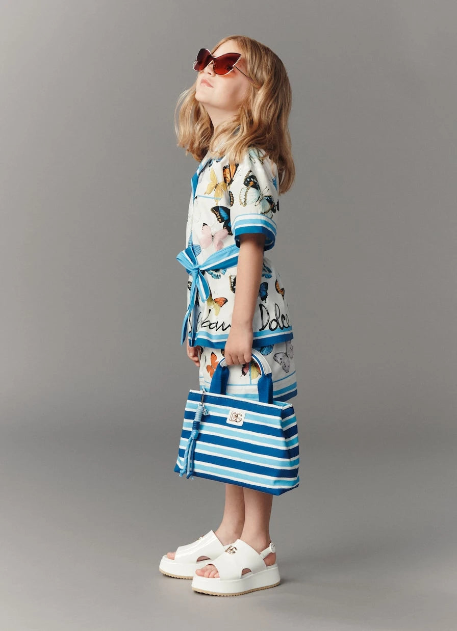 Dolce&Gabbana Kids - قميص بوبلين قطني مطبوع بحزام