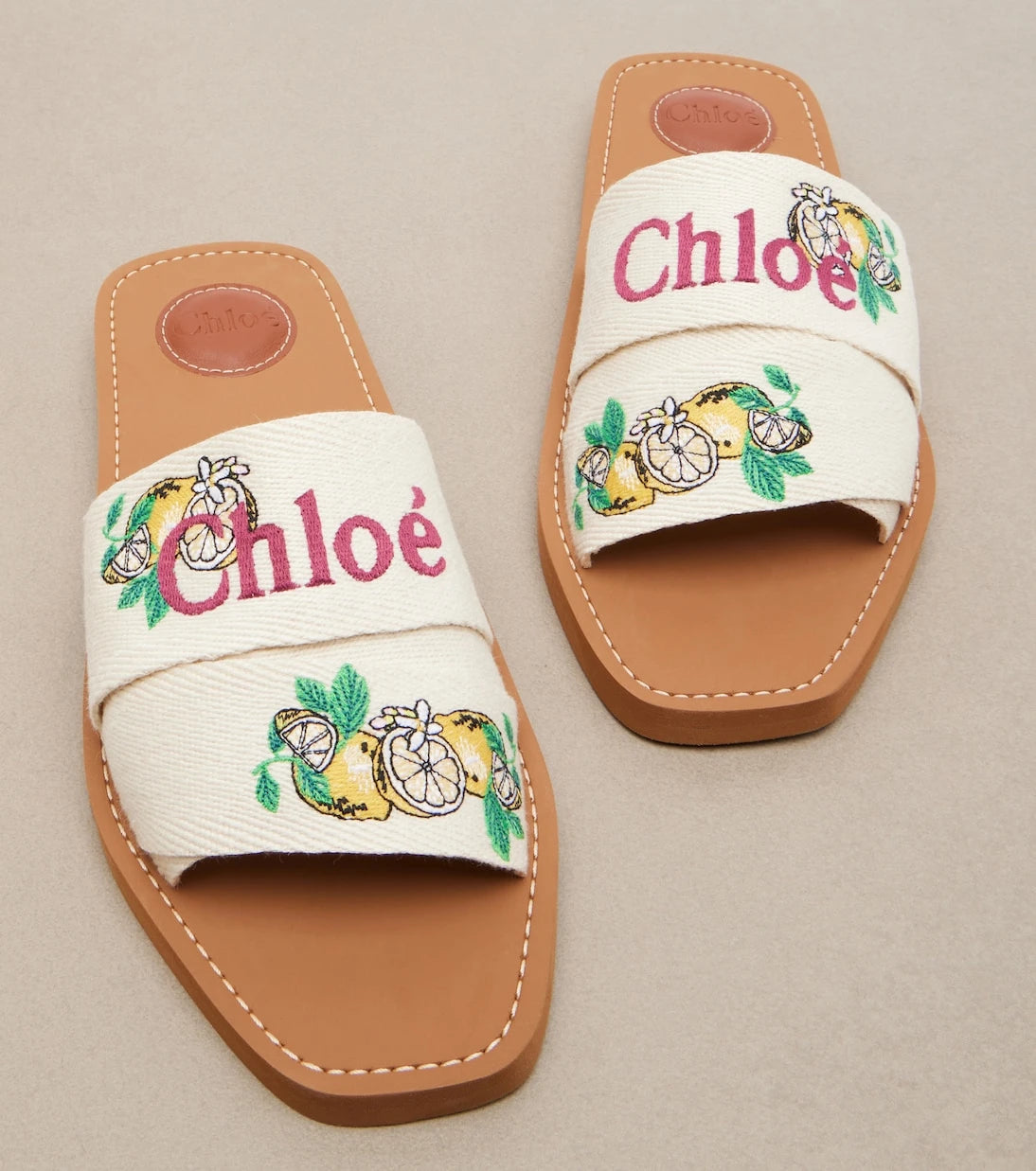 Chloé - Woody embroidered linen slides