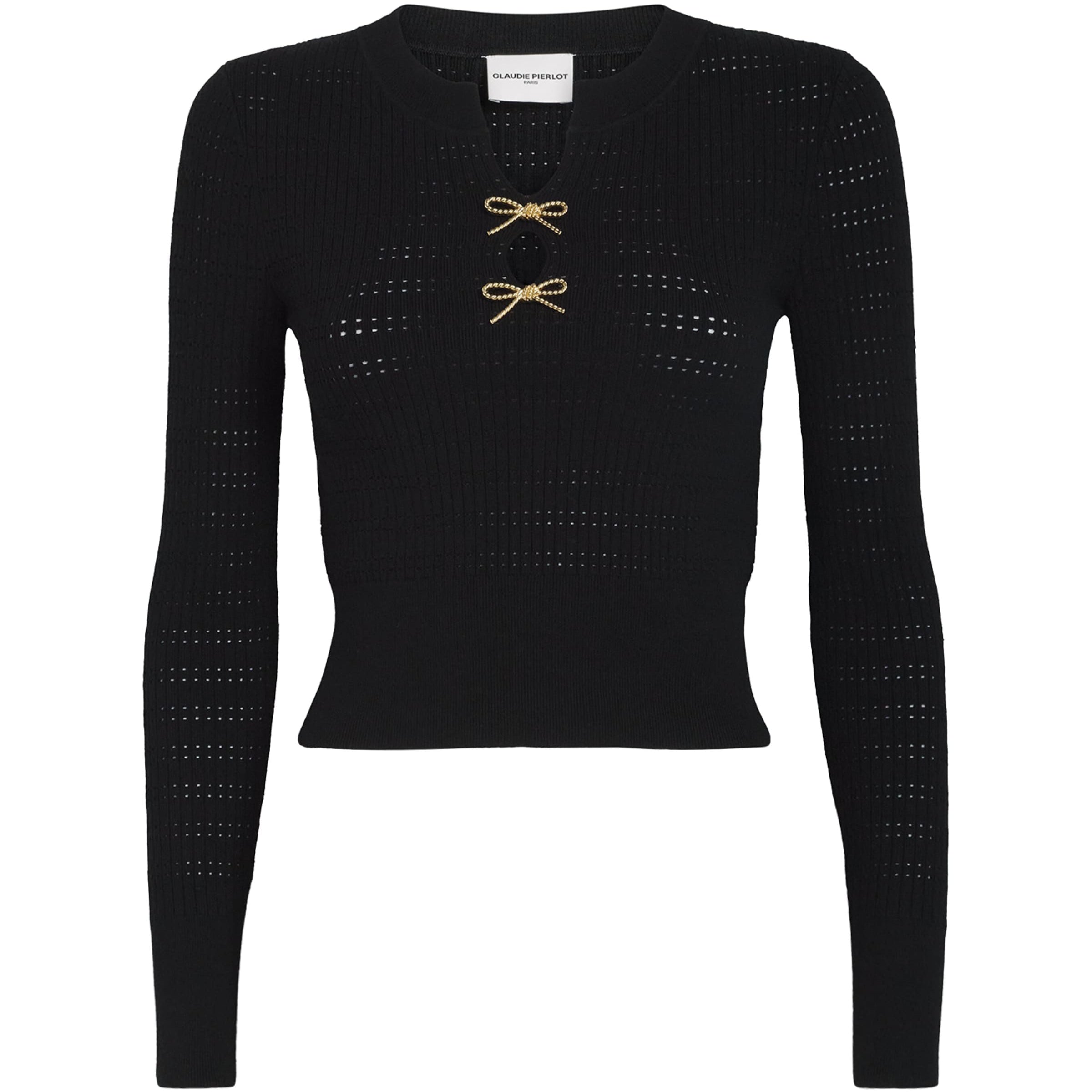 Claudie Pierlot Black Bow-Embellished Cut-Out Sweater