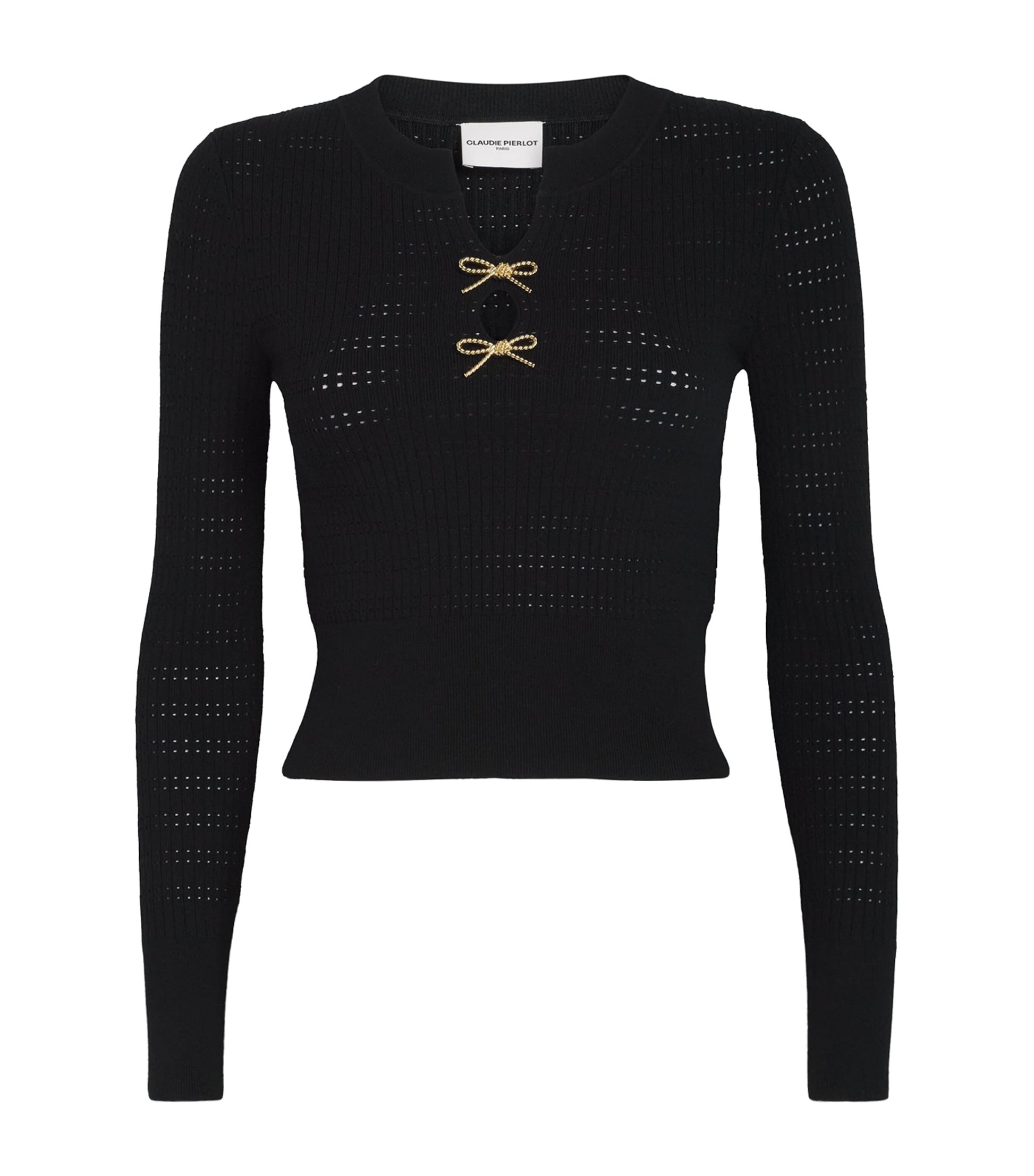 Claudie Pierlot Black Bow-Embellished Cut-Out Sweater