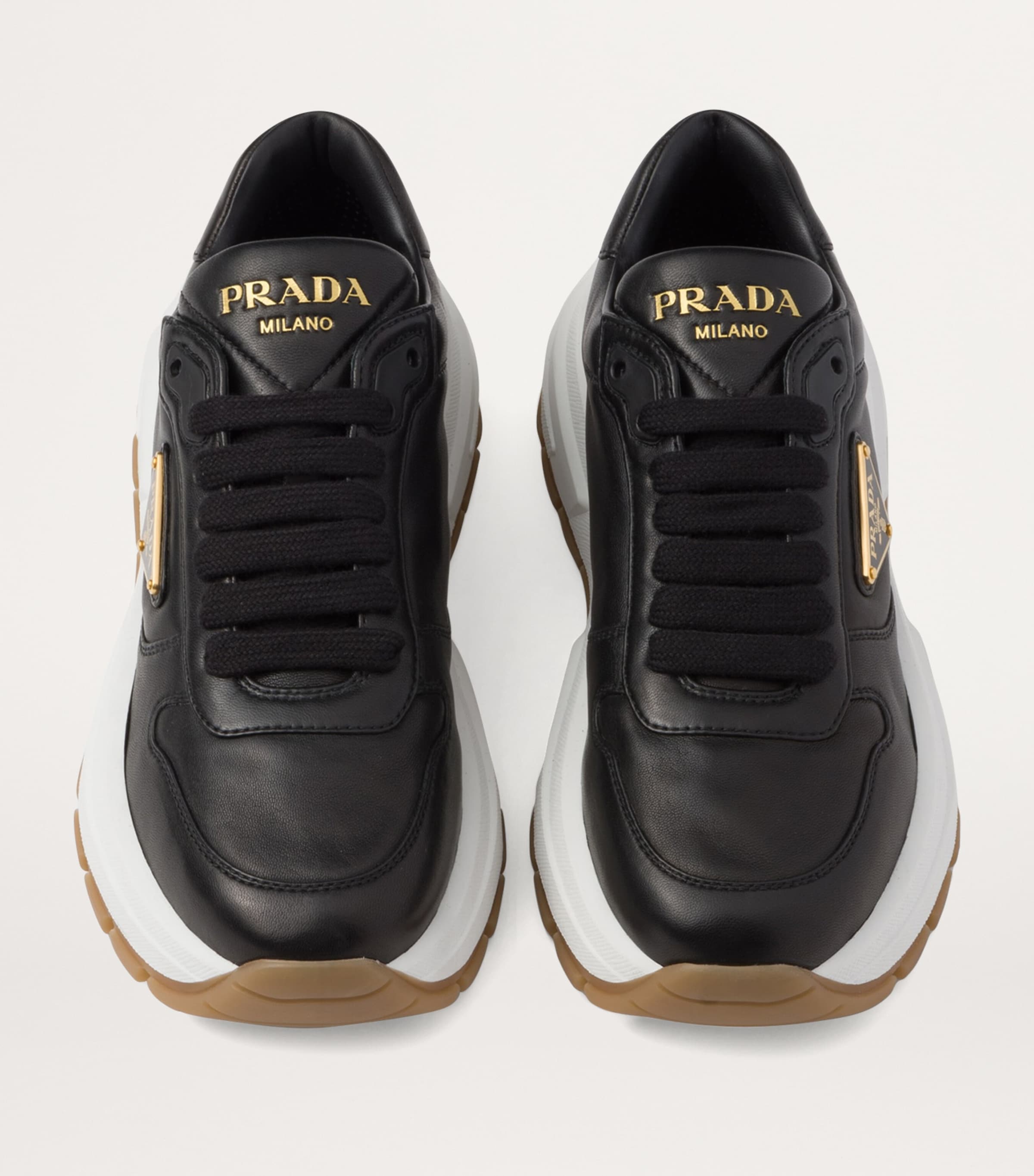 Prada Black Leather Triangle Sneakers