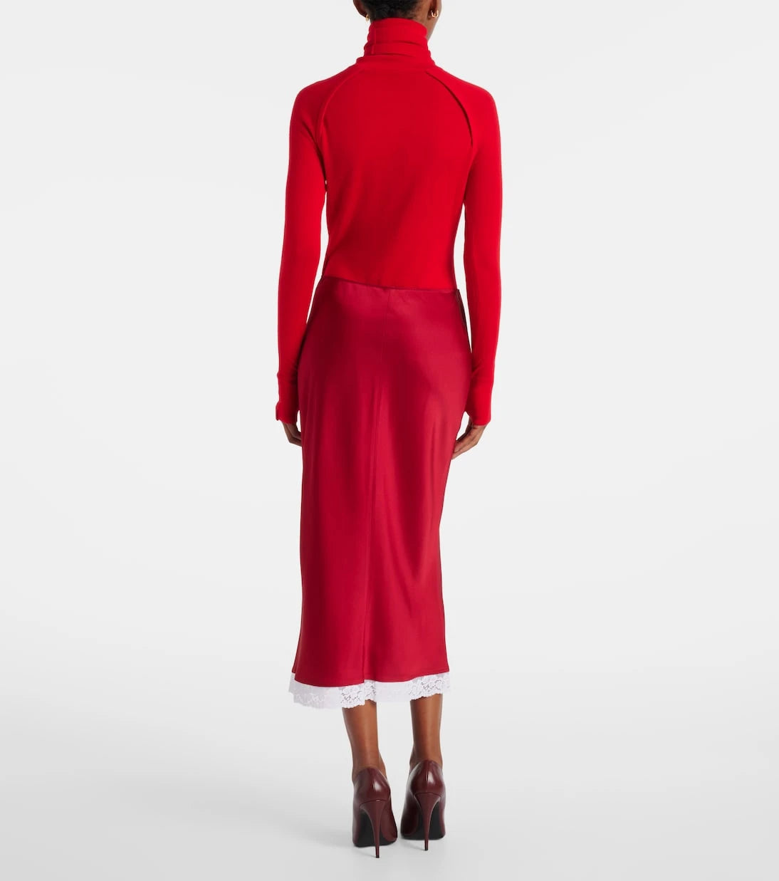 Victoria Beckham - Lace-trimmed satin midi skirt