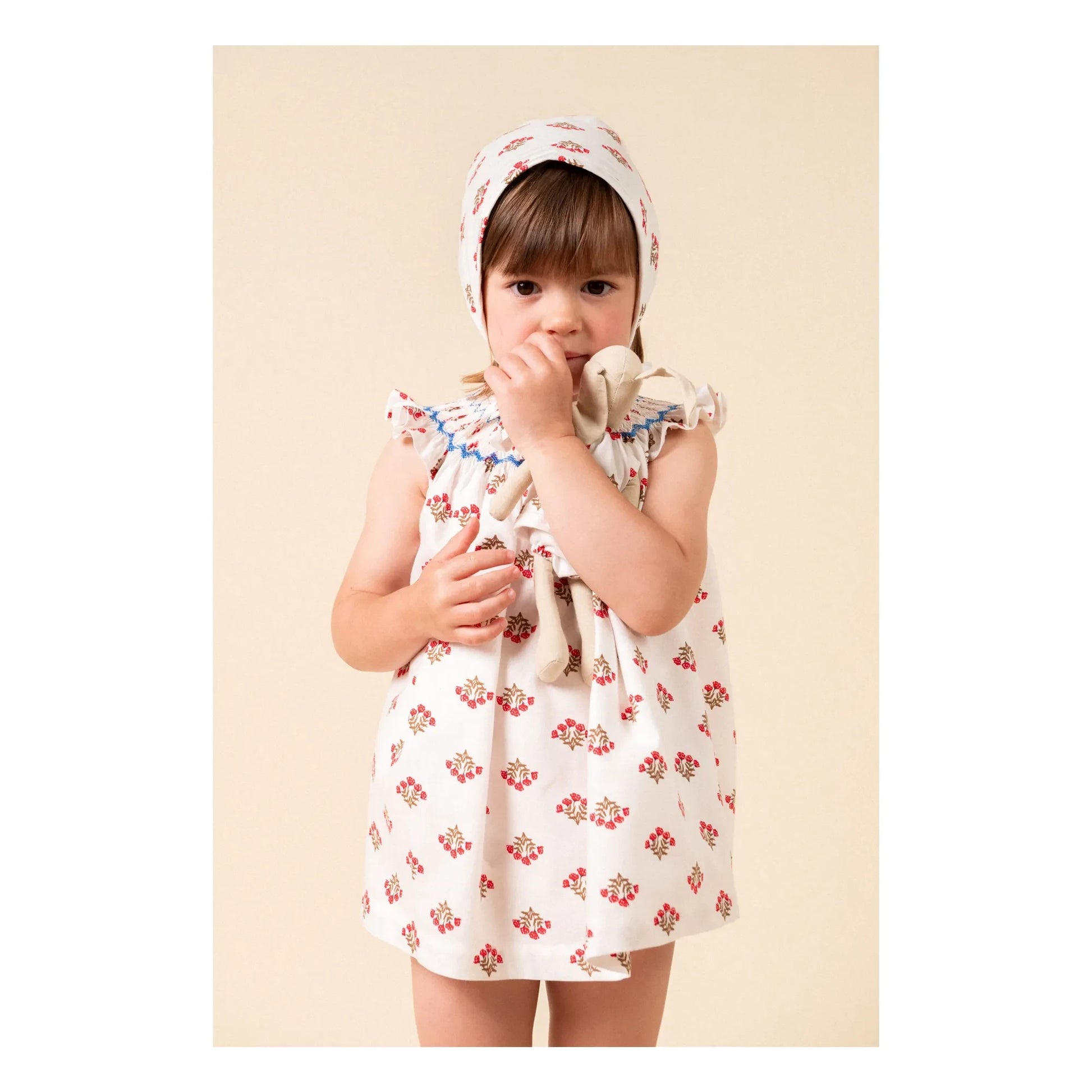 birinit - Monzón Organic Cotton Smocked Blouse and Bloomer Set | White