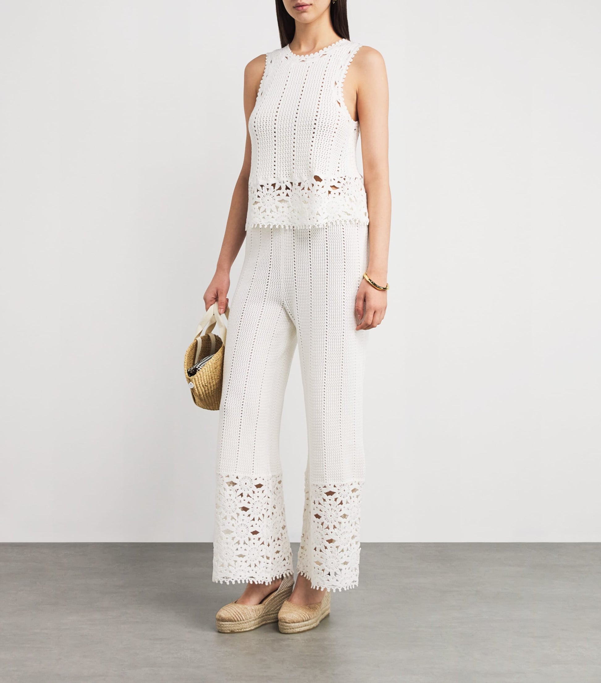 Crochet Wide-Leg Trousers WHITE