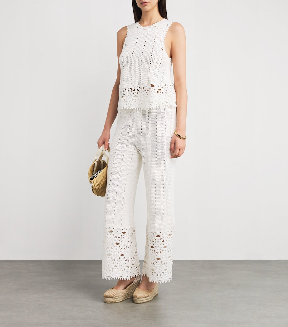 Crochet Wide-Leg Trousers WHITE