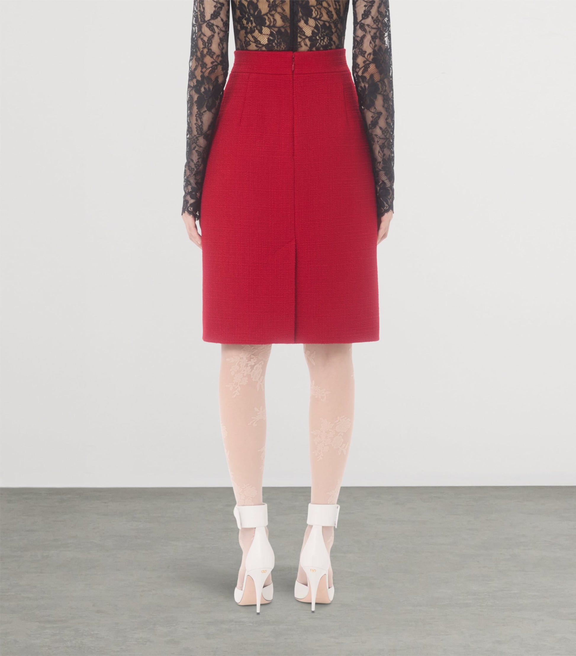 Valentino Red Wool-Blend Tweed Skirt