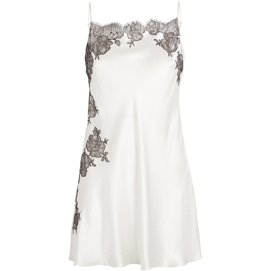 Carine Gilson Beige Silk Lace-Trim Short Slip Dress