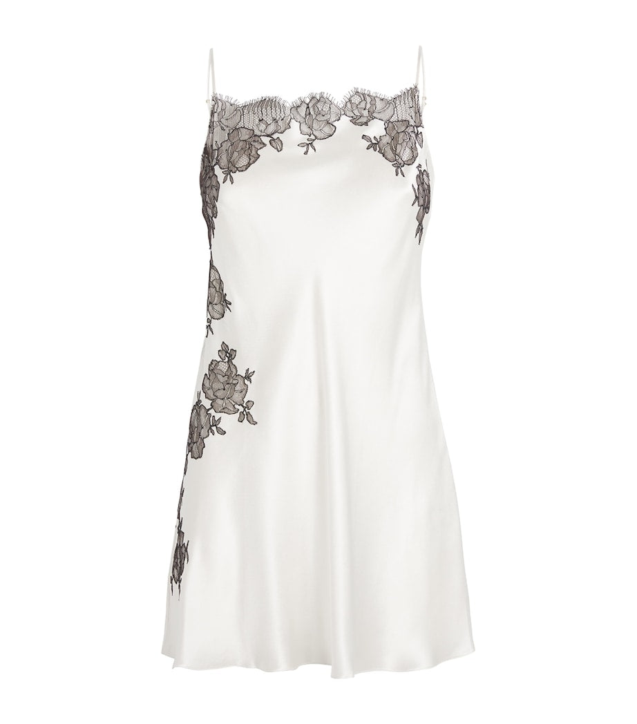 Carine Gilson Beige Silk Lace-Trim Short Slip Dress