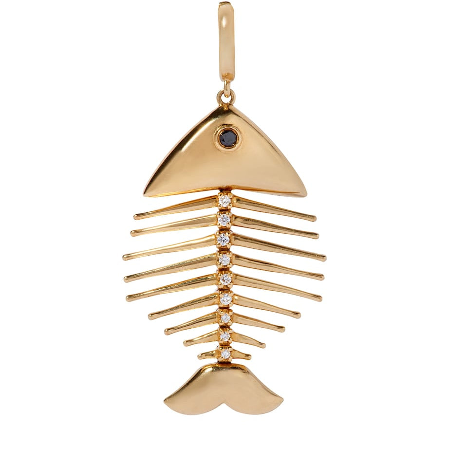 Yellow Gold and Diamond Fish Bones Charm