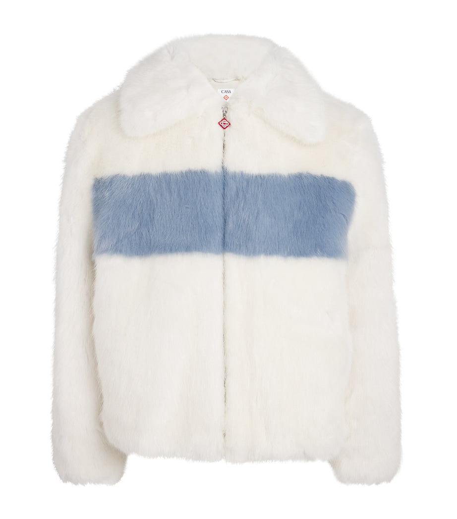 White Faux Fur Contrast Coat