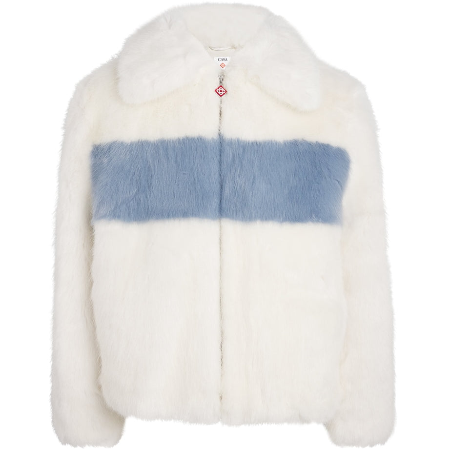 White Faux Fur Contrast Coat