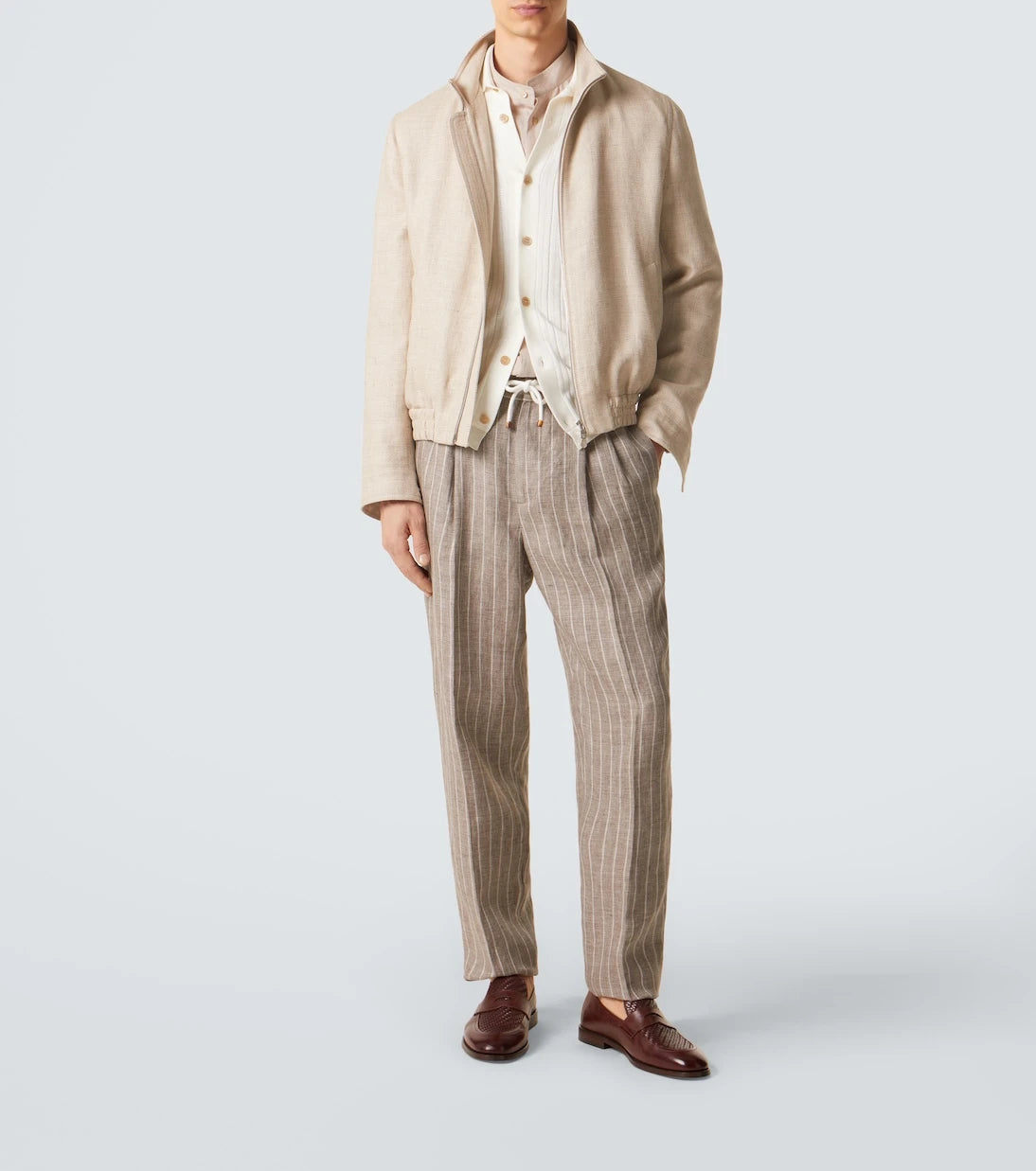 Brunello Cucinelli - Chalk stripe linen twill tapered pants