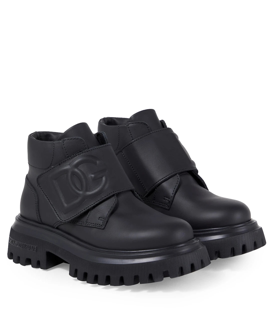 Dolce&Gabbana Kids - حذاء بوت جلد منقوش بشعار DG