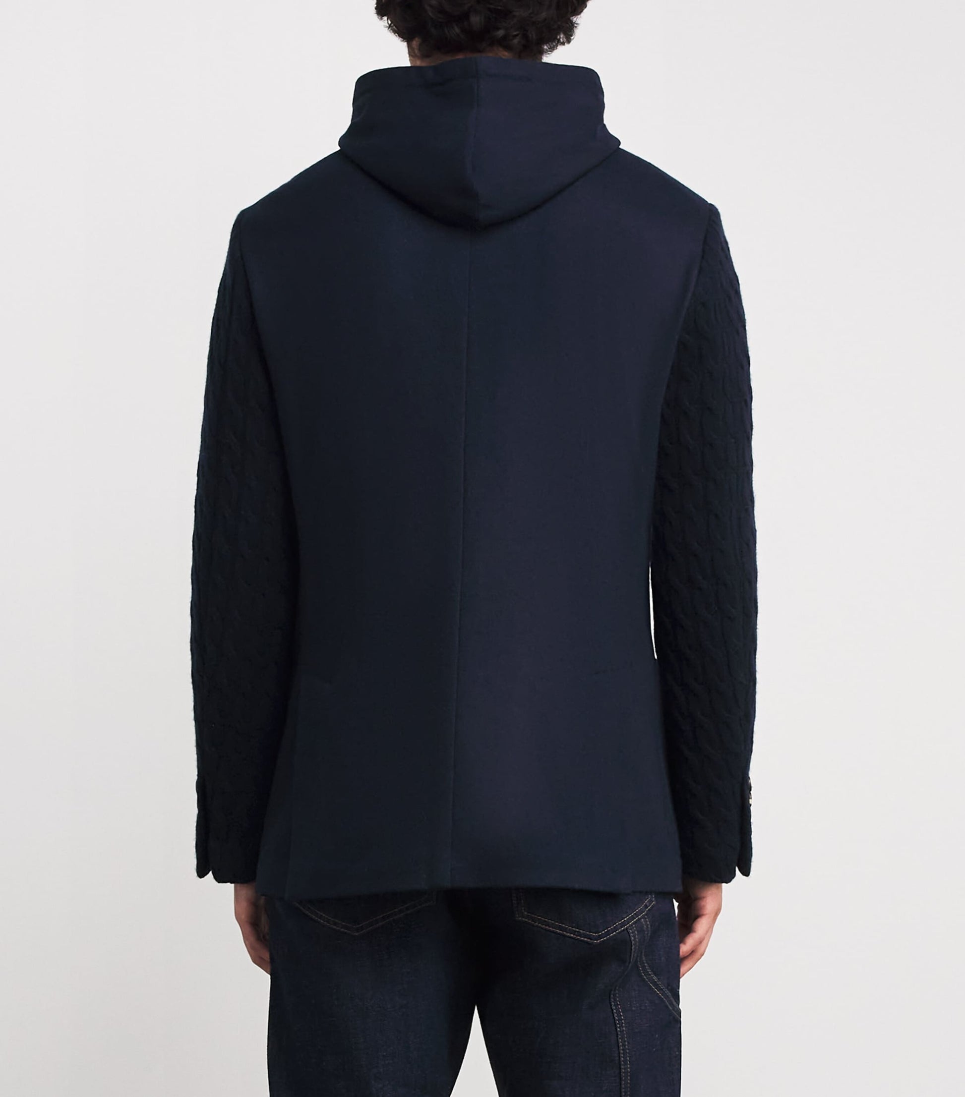 Eleventy Blue Knitted-Sleeve Layered Blazer