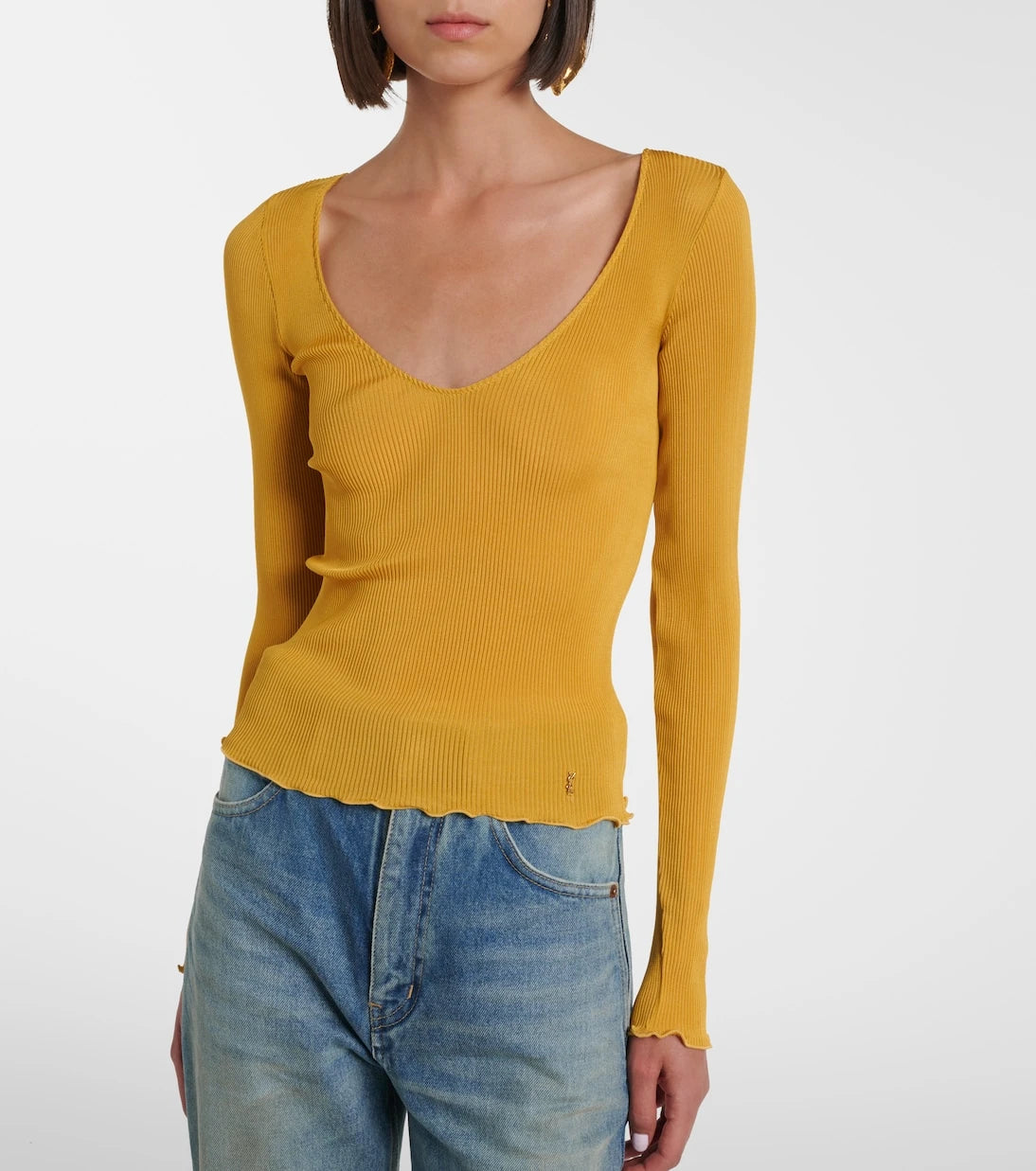 Saint Laurent - Ribbed-knit silk top