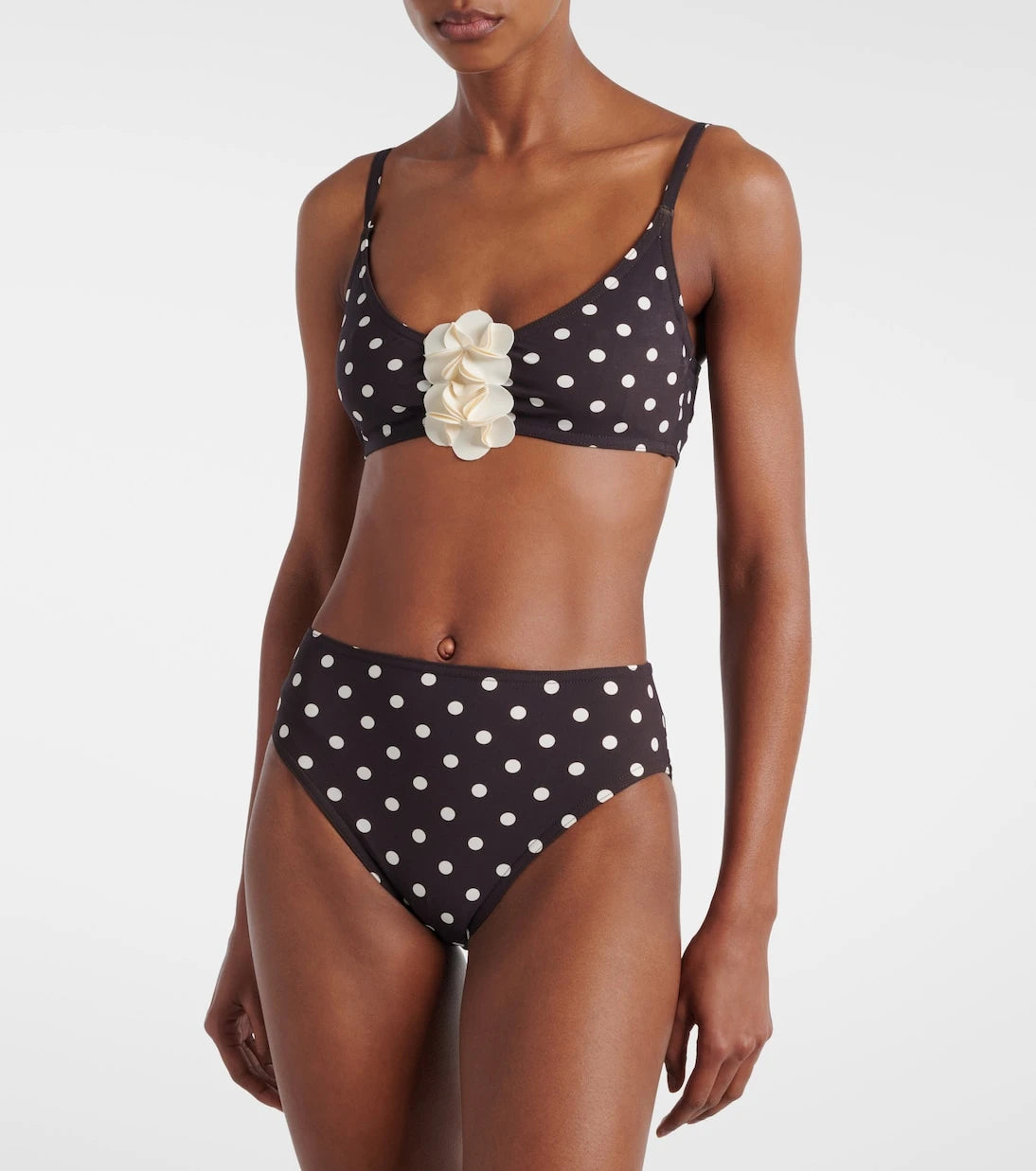 Karla Colletto - Floral-appliqué polka-dot bikini top