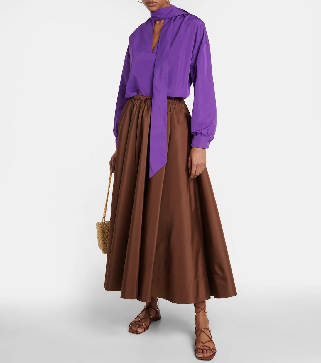 Valentino - Pleated silk midi skirt