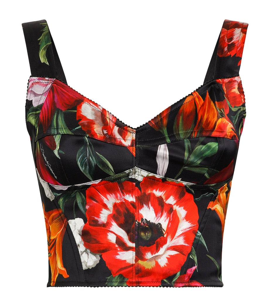 Dolce & Gabbana Multi Flower Print Bustier Top
