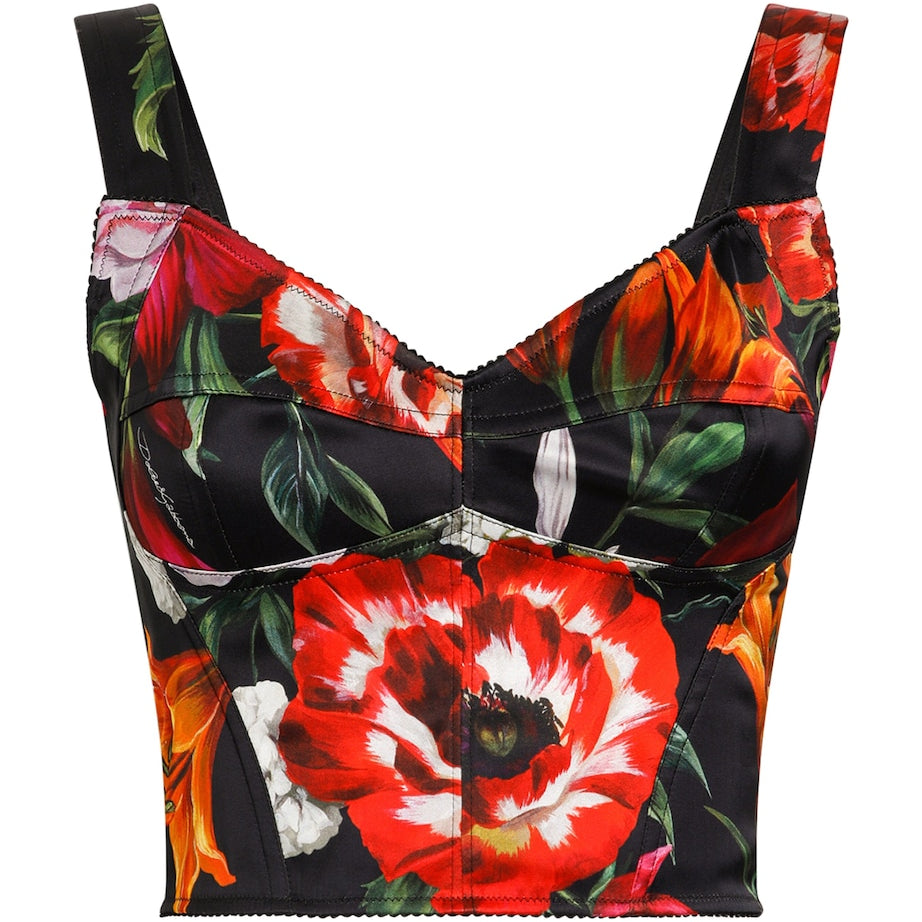 Dolce & Gabbana Multi Flower Print Bustier Top