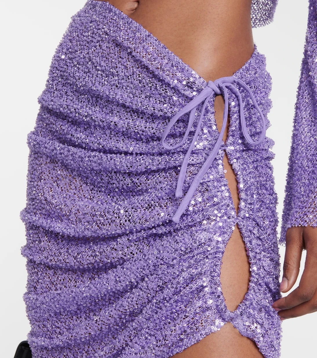 Self-Portrait - Sequin-embellished ruched miniskirt