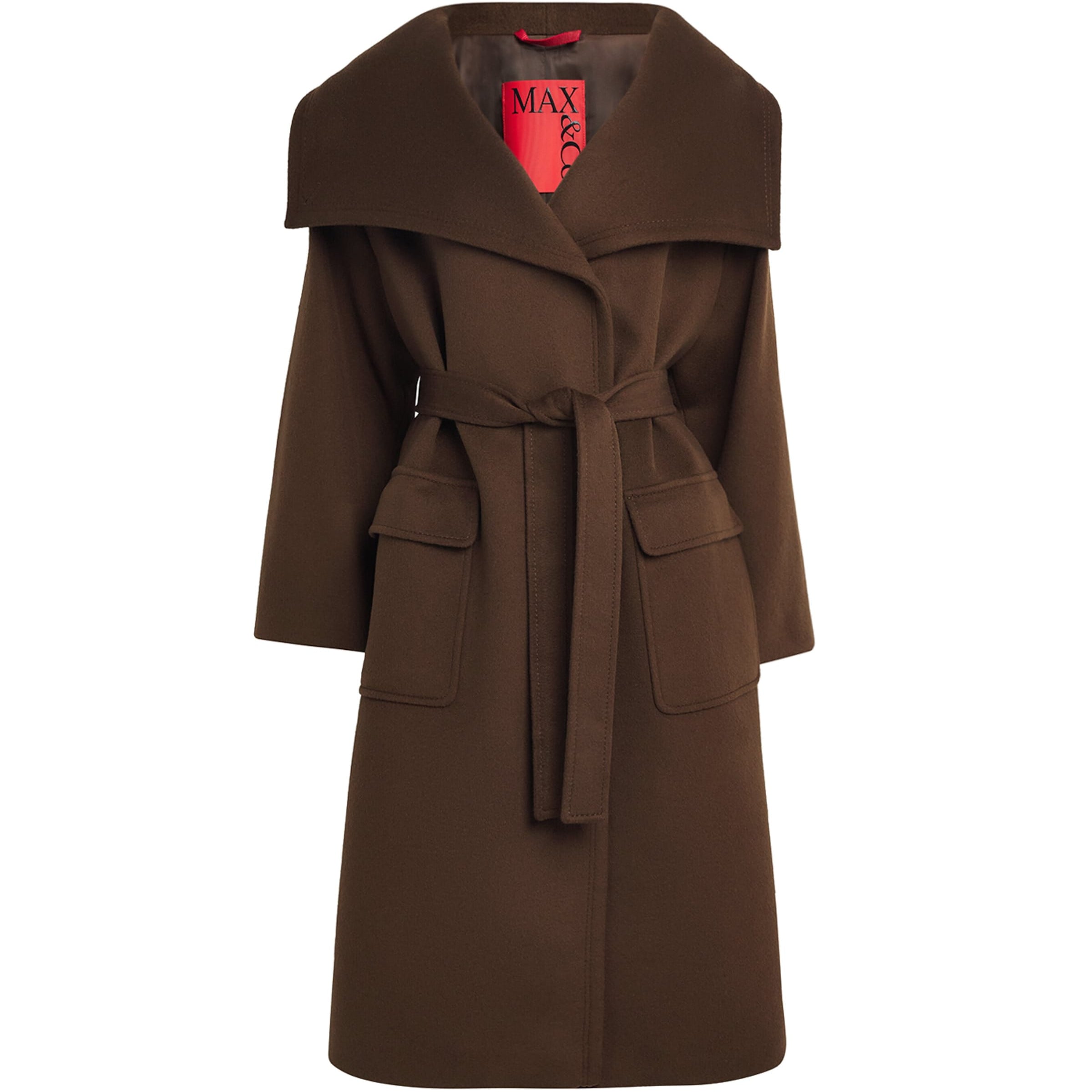 Brown Wool-Cashmere Wrap Coat