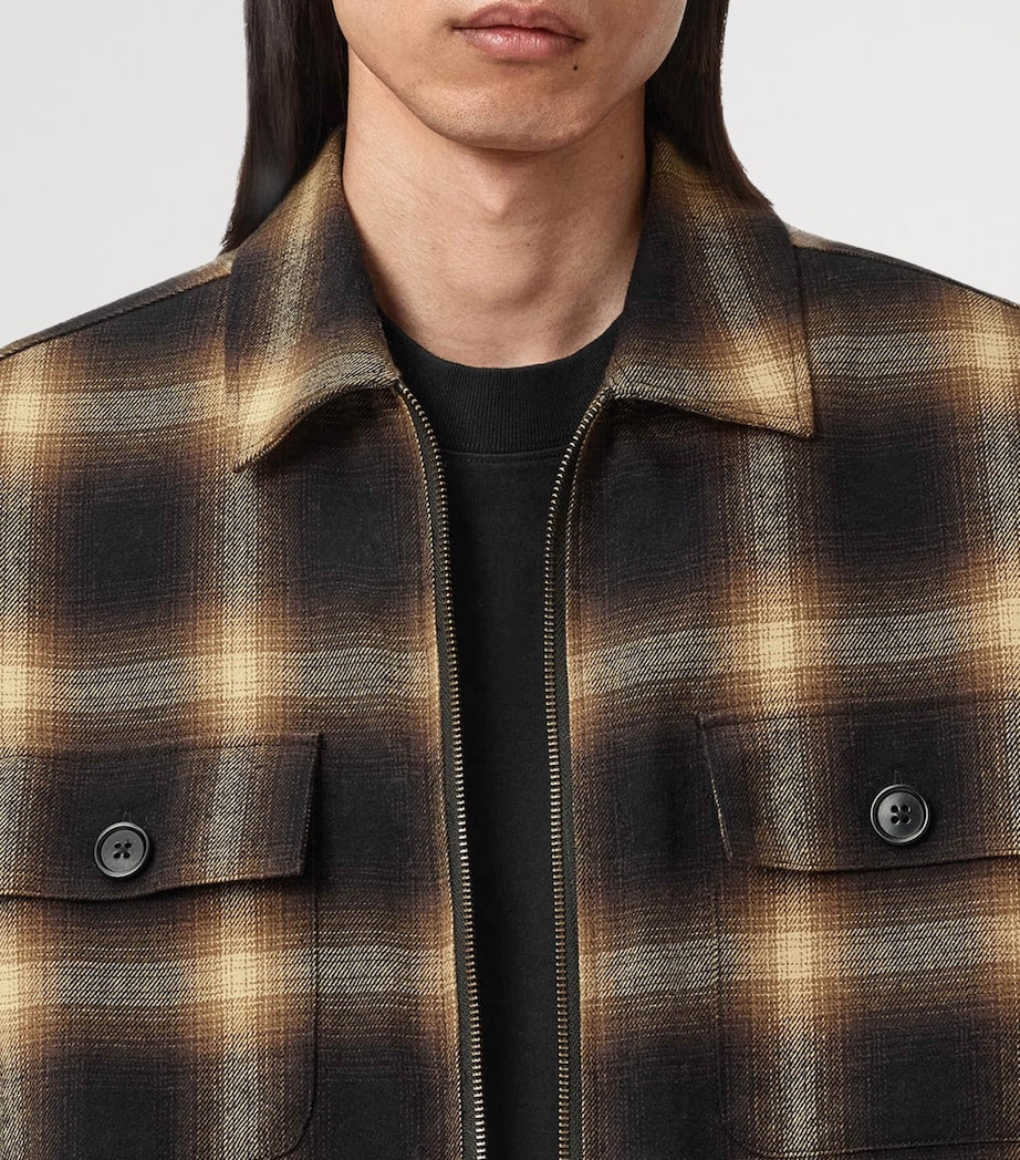 AllSaints Brown Organic Cotton Check Mathers Jacket