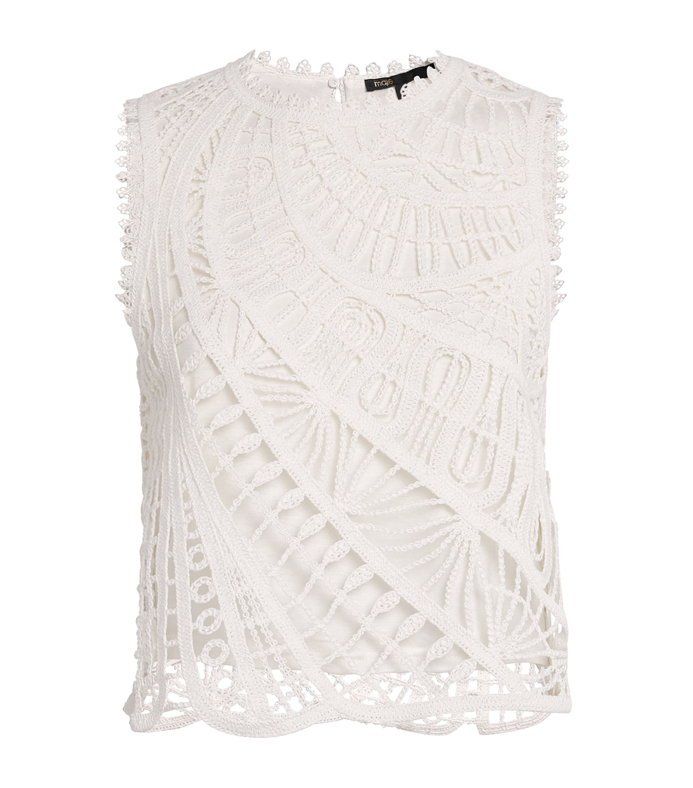 White Crochet Sleeveless Crop Top