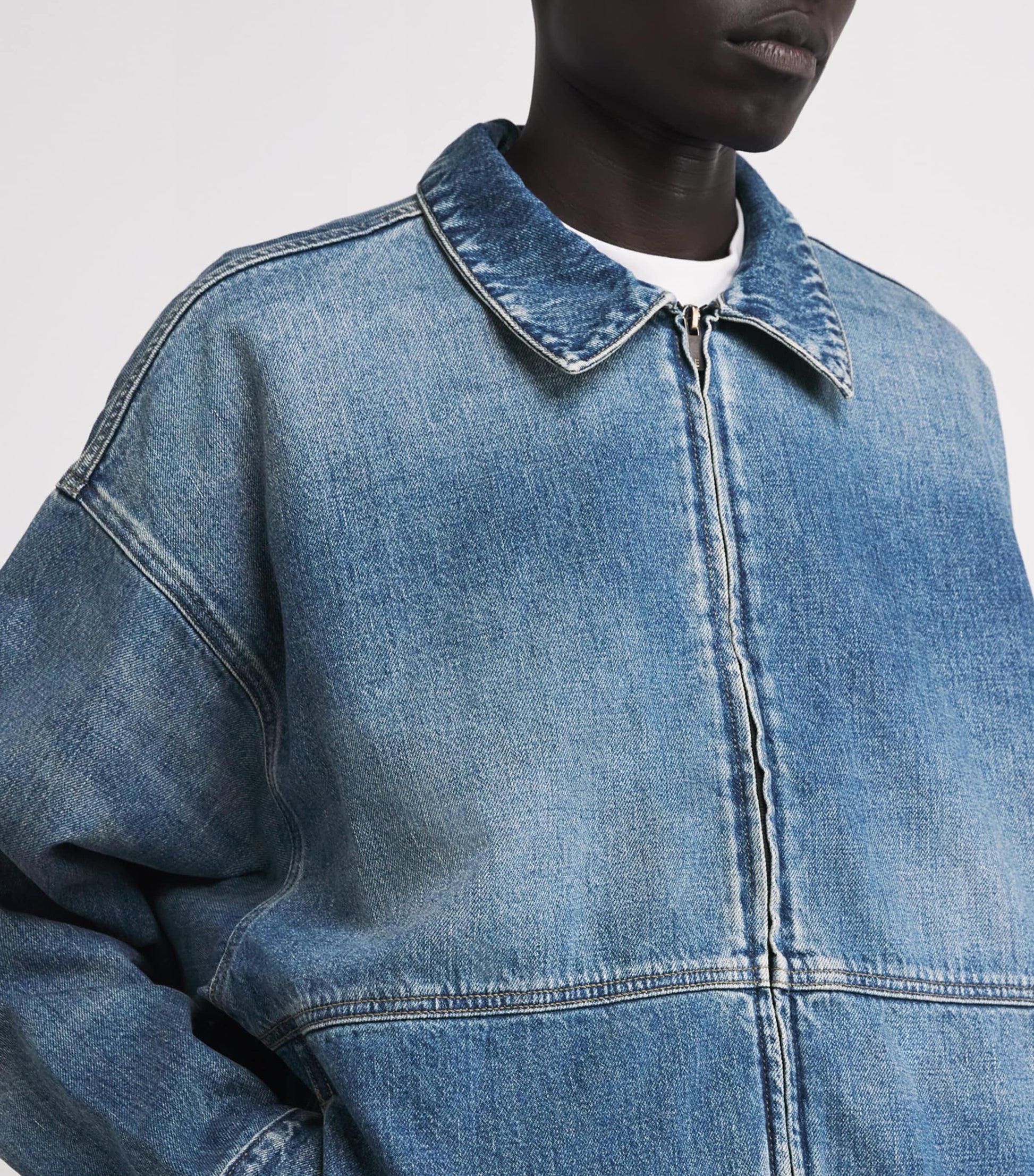 FEAR OF GOD ESSENTIALS Blue Denim Zip-Up Jacket