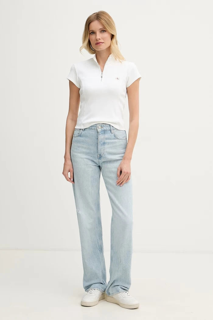 Calvin Klein Jeans kadın pamuklu elastan kısa top