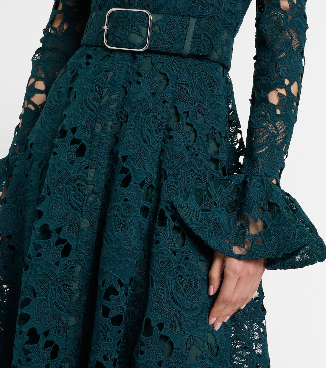 Leo Lin - Aliyah belted lace midi dress