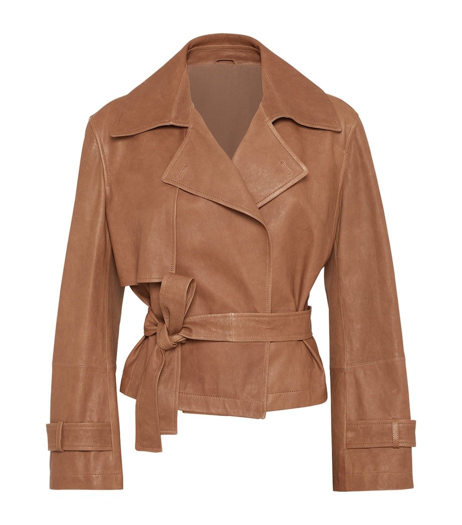 Brunello Cucinelli Brown Vintage Nappa Leather Cropped Trench Coat
