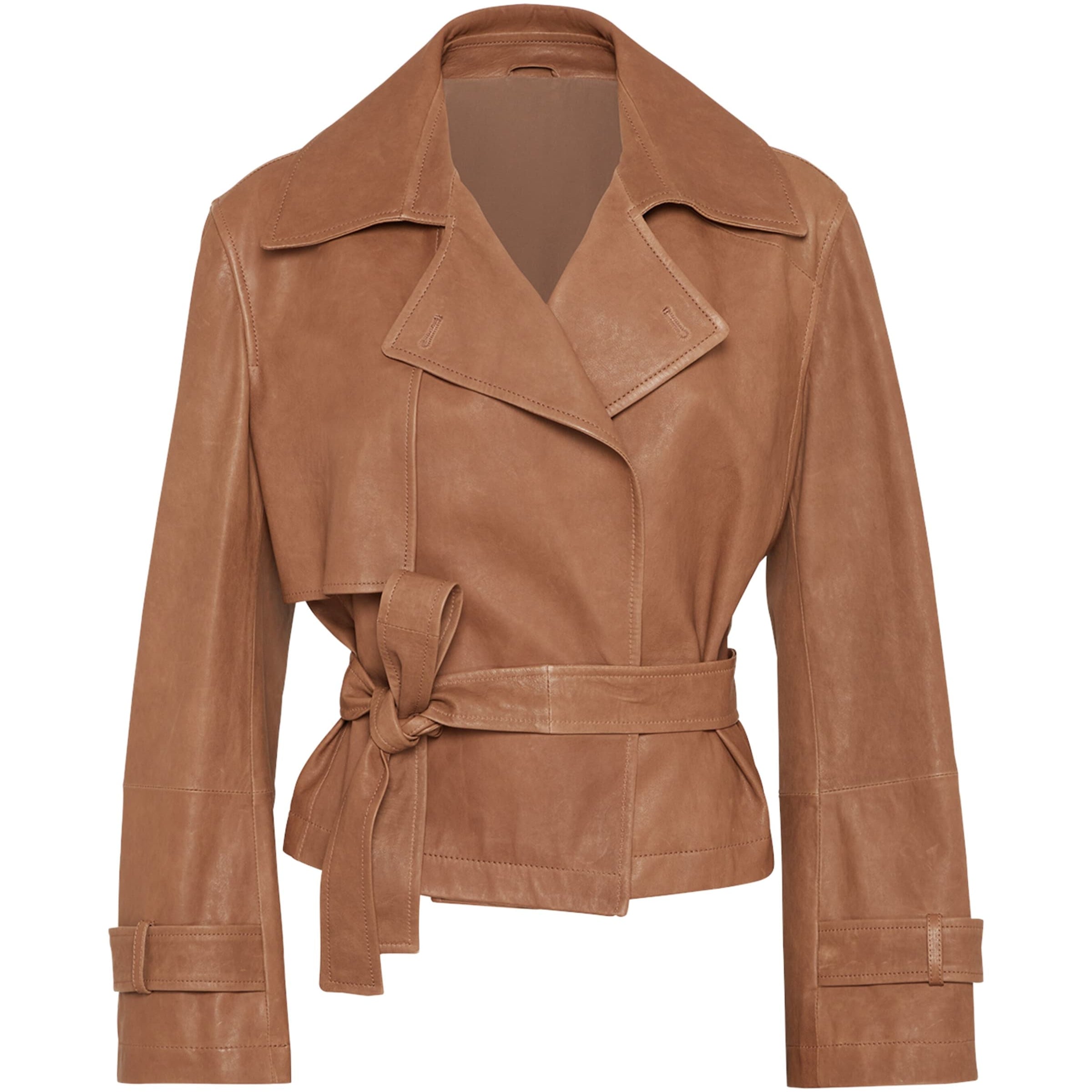 Brunello Cucinelli Brown Vintage Nappa Leather Cropped Trench Coat