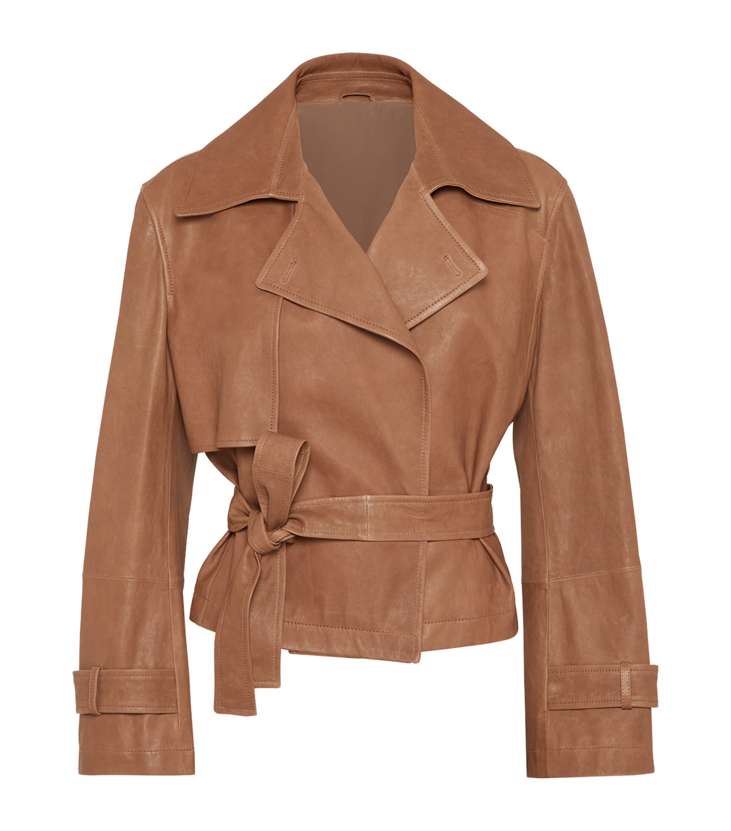 Brunello Cucinelli Brown Vintage Nappa Leather Cropped Trench Coat